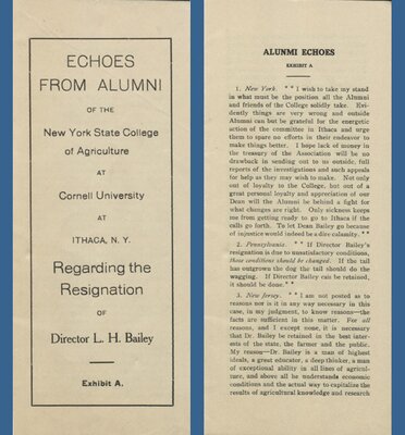 "Echoes from Alumni" brochure, a tribute to retiring Dean Liberty Hyde Bailey