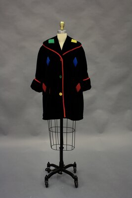 Coat, Black and Red, Yellow, Green, and Blue Diamond Appliques