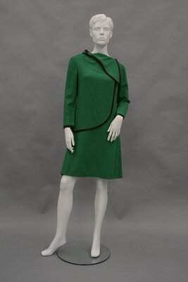 Dress, Green with Brown Trim