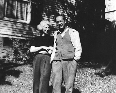 Vladimir and Véra Nabokov outside 802 East Seneca Street, Ithaca, where much of Lolita was written