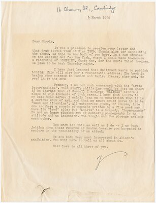 Typed letter to Morris Bishop