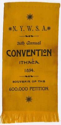 Suffrage pins, ribbons, and leaflets