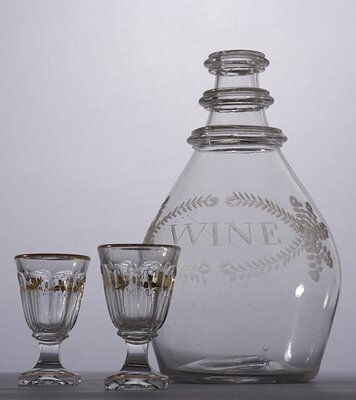 Cordial glasses and flint glass wine decanter