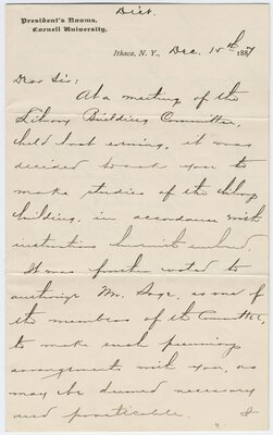 Letter from Charles Kendall Adams to William Henry Miller (dictated)