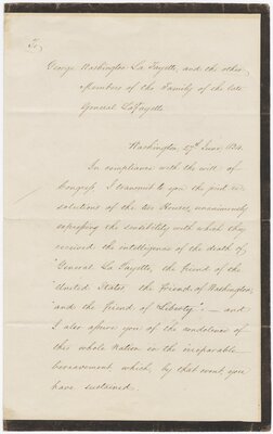 Message of Condolence to George Washington Lafayette and his Family