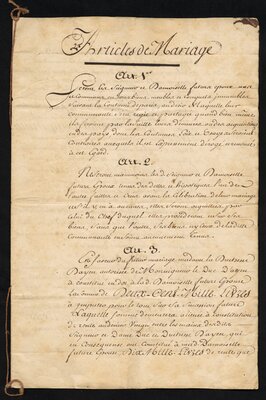 Financial Contract of Lafayette’s Marriage to Adrienne de Noailles