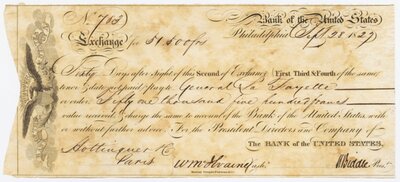 Bank Draft to General Lafayette for 51,500 Francs