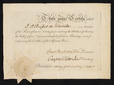 Membership Certificate of Jacques Pierre Brissot de Warville