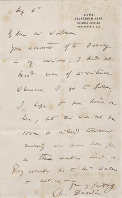 Letter to sculptor and poet Thomas Woolner (1825-1892)