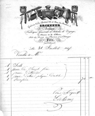 Saddler's bill for items purchased by Lafayette's son George