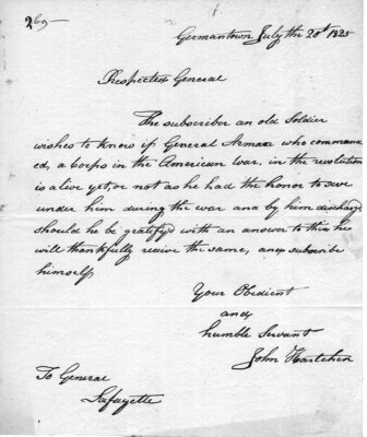 Letter to Lafayette from a veteran of the Revolutionary War
