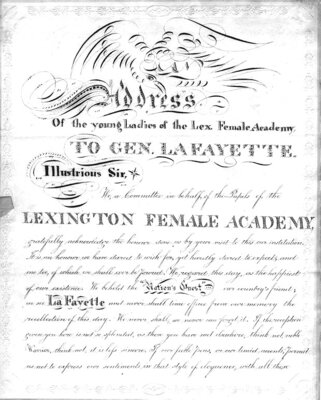 A page from "An Address of the young Ladies of the Lexington Female Academy" to Lafayette