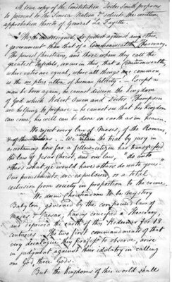 "A true copy of the constitution Doctor Smith proposes to present to the Sececa Nation and solicits the written approbation thereto of General La Fayette"