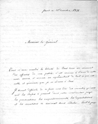Excerpt of a letter from Polish leader Niemojowski to Lafayette 
