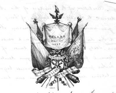 Hand-sketched Polish Revolution letterhead of the Birmingham Polish Association in England
