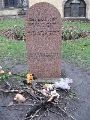 Bobby’s Grave with Offerings from Fans in Edinburgh