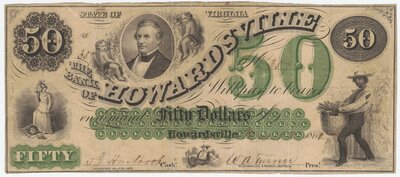 $50.00 banknote depicting an enslaved person gathering corn