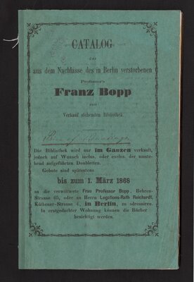 Catalogue of the Franz Bopp Collection