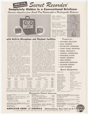 "Secret Recorder" advertisement for Amplifier Corp. of America
