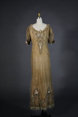 Dress, Gold Mesh with Rosebuds
