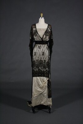 Evening Dress, Black and Russet Lace with Jet Beads