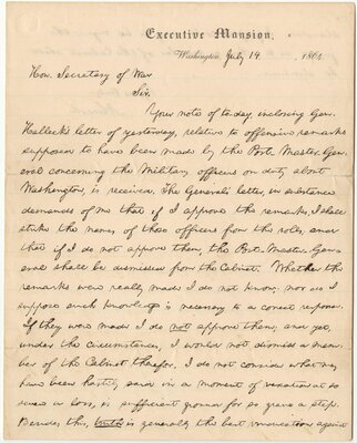 Letter to Secretary of War Edwin Stanton