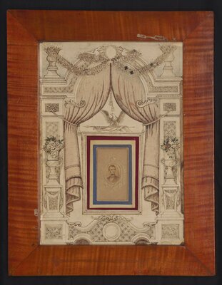 Framed Carte-de-Visite Photograph of Lincoln with Surrounding Folk Art Painting