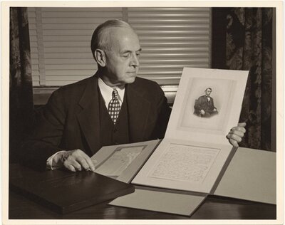 Cornell President Edmund Ezra Day with Cornell's copy of the Gettysburg Address