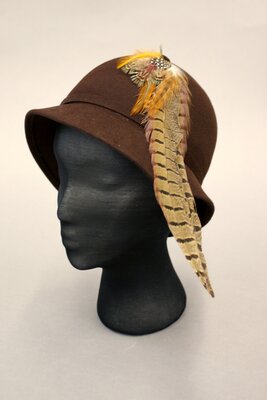 Cloche, Brown Felt with Pheasant Feathers