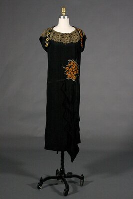 Day Dress, Black with Asymmetrical Embroidery