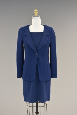 Blue skirt suit worn by Cecile Richards to Congressional Hearing, September 27, 2015. Designed by St. John Knits, California, USA