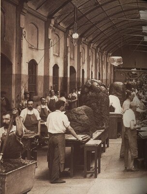 Chocolate mounds in 19th century European chocolate factory