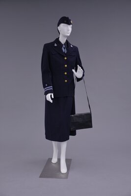 WWII US Naval Reserve WAVES Blue Service Uniform designed by Mainbocher and worn by Maj. Kate Hopwood Kinnee Payne 