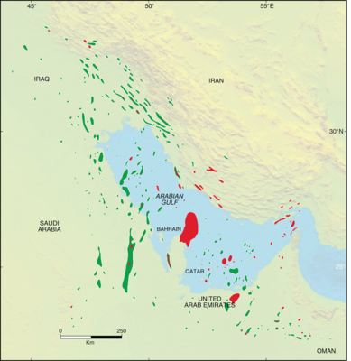  Map showing distribution of oil and gas fields in the Arabian Gulf