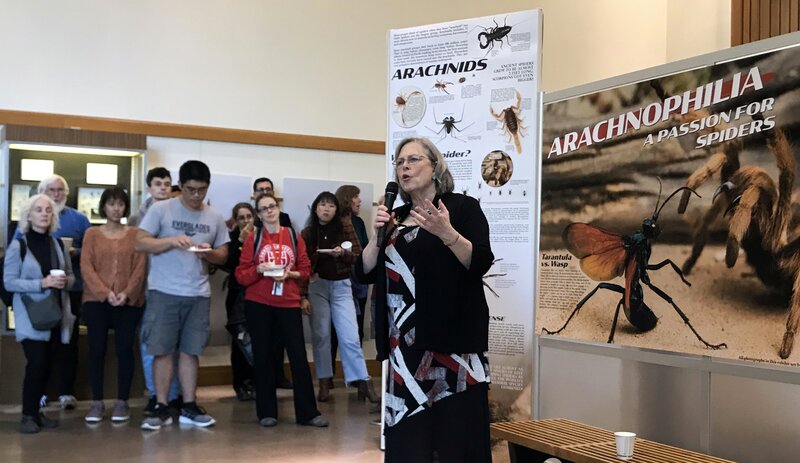 Dr. Linda S. Rayor speaking at the Arachnophilia opening.