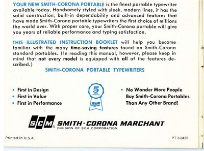 Smith Corona Owners Manual page i