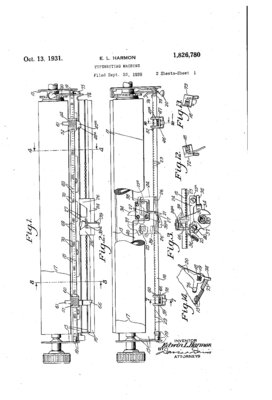 US Patent 1,826,780 E. L. HARMON TYPEWRITING MACHINE figs.1-3, 12-14