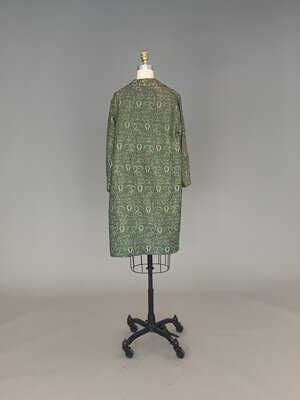 Evening coat, green and gold brocade back