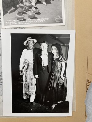 Jean Petit and Carmen Sorbello backstage at “Costume of Many Lands” organized by Beulah Blackmore and held at Bailey Hall, Cornell University from February 15-18, 1938.