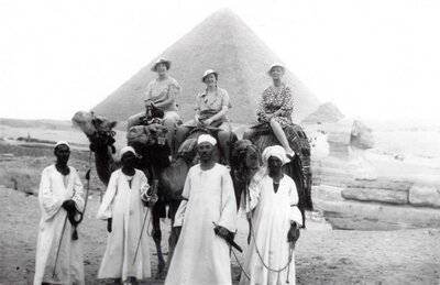 Sarah Bostwick, Beulah Blackmore and Marion Pfund in Cairo, Egypt during their trip around the world in 1936