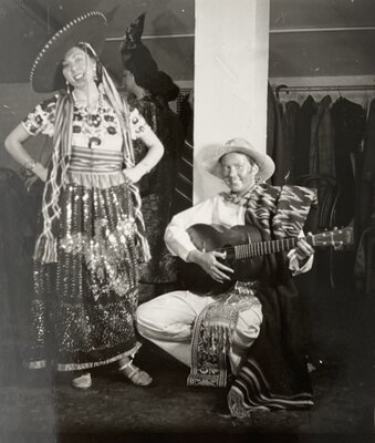 Jean Pettit '39 and Carmen Sorbello '39 backstage at “Costume of Many Lands” in 1938