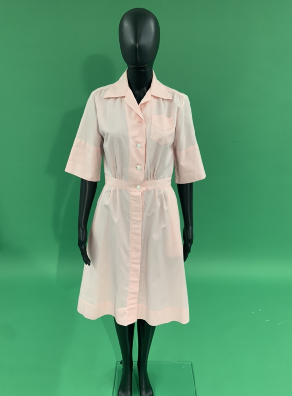 Narrow pink and white stripe uniform dress