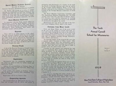 Cornell's Tenth Annual School for Missionaries Pamphlet
