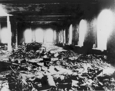 Interior view of the tenth-floor work area in the Asch Building after the Triangle fire
