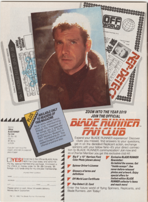 Blade Runner Fan Club advertisement