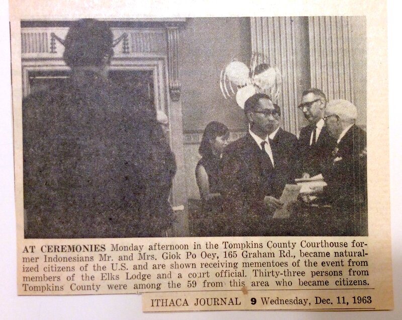Clipping from Ithaca Journal showing their US citizenship ceremony - 1963