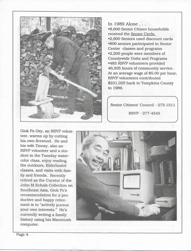 Giok Po Oey in the Tompkins County Senior Citizens Council Newsletter - 1990