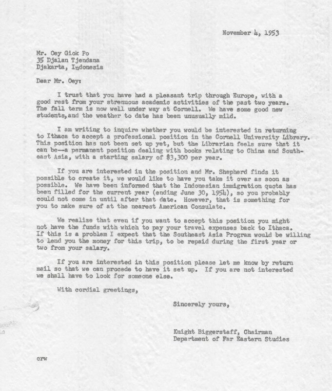 Knight Biggerstaff Letter Job Offer - 1953