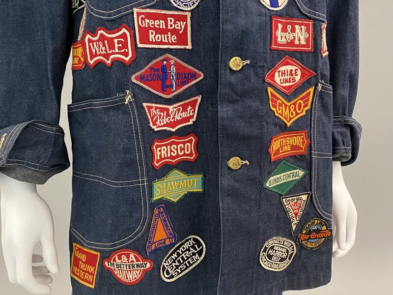 Railroad denim jacket with patches