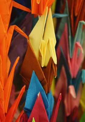 Thousand Cranes, folded by the mothers of students at Kodomo no Ie yochien (detail)